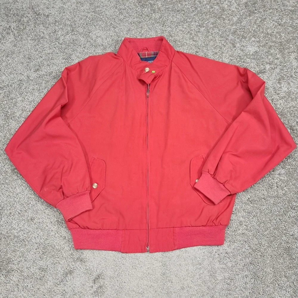 Vintage Lands End Red Harrington Jacket Plaid Lined Bomber Windbreaker Large